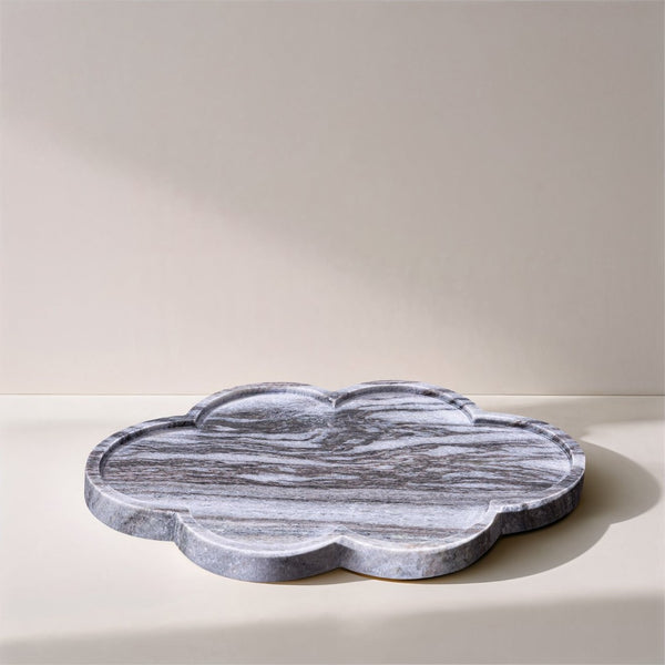 Meridian Furniture Rimini Clover Trefoil Tray Sculptural Natural Stone Catchall Accent for Vanity or Console Panda Genuine Marble ACC111-Panda