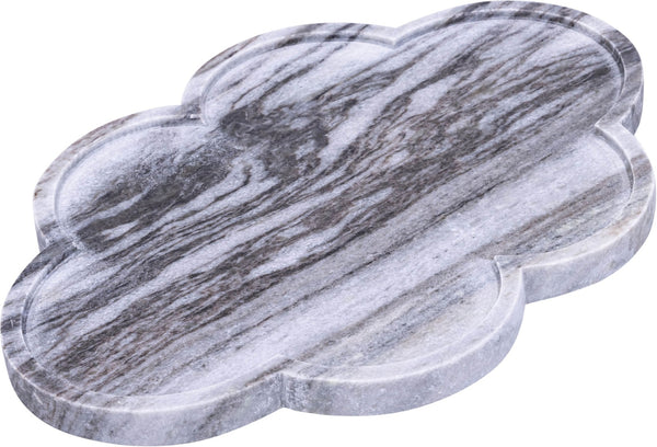Meridian Furniture Rimini Clover Trefoil Tray Sculptural Natural Stone Catchall Accent for Vanity or Console Panda Genuine Marble ACC111-Panda