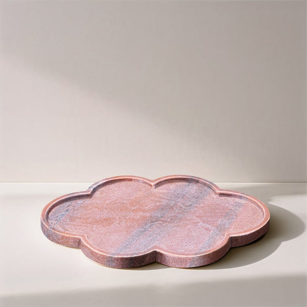 Meridian Furniture Rimini Clover Trefoil Tray Sculptural Natural Stone Catchall Accent for Vanity or Console Pink Genuine Marble ACC111-Pink