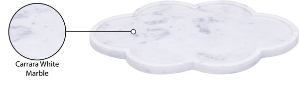 Meridian Furniture Rimini Clover Trefoil Tray Sculptural Natural Stone Catchall Accent for Vanity or Console White Genuine Marble ACC111-White