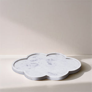 Meridian Furniture Rimini Clover Trefoil Tray Sculptural Natural Stone Catchall Accent for Vanity or Console White Genuine Marble ACC111-White