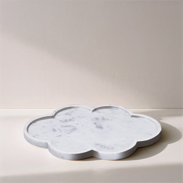 Meridian Furniture Rimini Clover Trefoil Tray Sculptural Natural Stone Catchall Accent for Vanity or Console White Genuine Marble ACC111-White