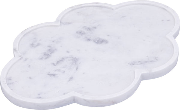 Meridian Furniture Rimini Clover Trefoil Tray Sculptural Natural Stone Catchall Accent for Vanity or Console White Genuine Marble ACC111-White