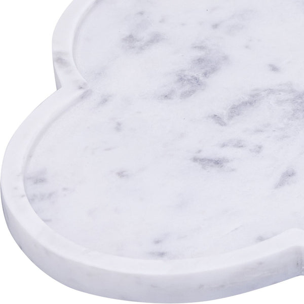 Meridian Furniture Rimini Clover Trefoil Tray Sculptural Natural Stone Catchall Accent for Vanity or Console White Genuine Marble ACC111-White