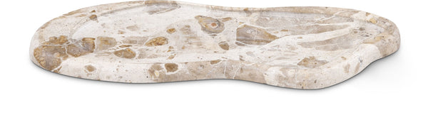 Meridian Furniture Arezzo Oval Stone Decorative Tray with Natural Veining for Vanity Console or Coffee Table Beige Genuine Marble ACC112-Beige