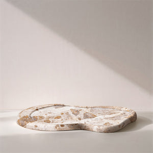 Meridian Furniture Arezzo Oval Stone Decorative Tray with Natural Veining for Vanity Console or Coffee Table Beige Genuine Marble ACC112-Beige