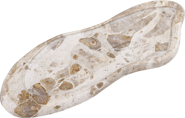 Meridian Furniture Arezzo Oval Stone Decorative Tray with Natural Veining for Vanity Console or Coffee Table Beige Genuine Marble ACC112-Beige