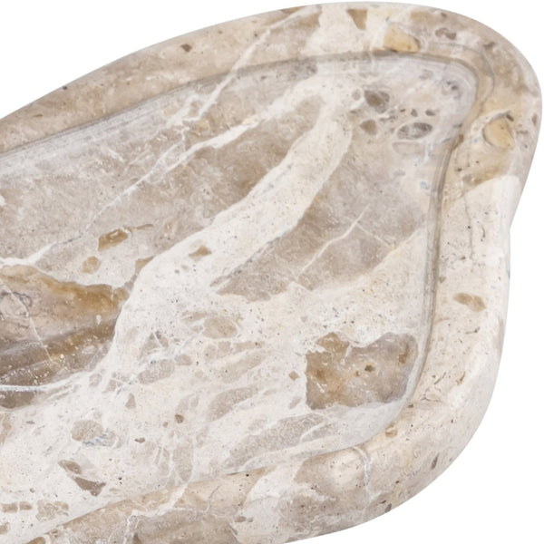 Meridian Furniture Arezzo Oval Stone Decorative Tray with Natural Veining for Vanity Console or Coffee Table Beige Genuine Marble ACC112-Beige