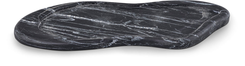 Meridian Furniture Arezzo Oval Stone Decorative Tray with Natural Veining for Vanity Console or Coffee Table Black Genuine Marble ACC112-Black