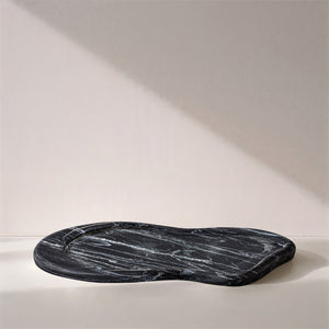 Meridian Furniture Arezzo Oval Stone Decorative Tray with Natural Veining for Vanity Console or Coffee Table Black Genuine Marble ACC112-Black