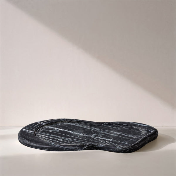 Meridian Furniture Arezzo Oval Stone Decorative Tray with Natural Veining for Vanity Console or Coffee Table Black Genuine Marble ACC112-Black