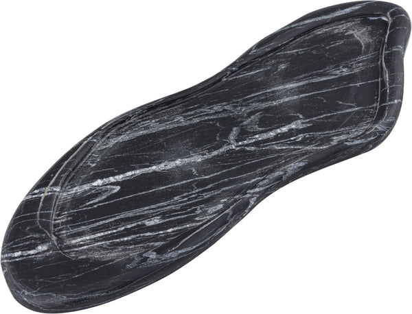 Meridian Furniture Arezzo Oval Stone Decorative Tray with Natural Veining for Vanity Console or Coffee Table Black Genuine Marble ACC112-Black