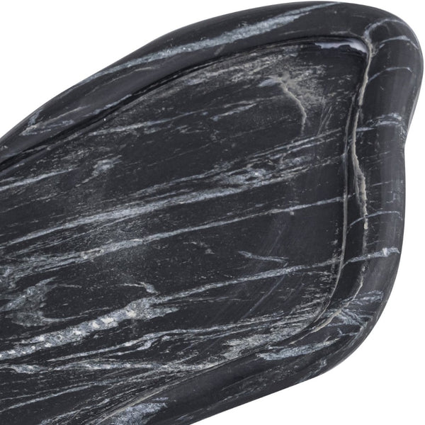 Meridian Furniture Arezzo Oval Stone Decorative Tray with Natural Veining for Vanity Console or Coffee Table Black Genuine Marble ACC112-Black