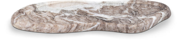 Meridian Furniture Arezzo Oval Stone Decorative Tray with Natural Veining for Vanity Console or Coffee Table Brown Genuine Marble ACC112-Brown
