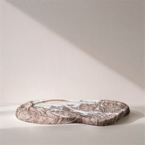 Meridian Furniture Arezzo Oval Stone Decorative Tray with Natural Veining for Vanity Console or Coffee Table Brown Genuine Marble ACC112-Brown