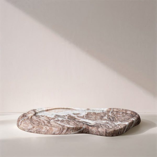 Meridian Furniture Arezzo Oval Stone Decorative Tray with Natural Veining for Vanity Console or Coffee Table Brown Genuine Marble ACC112-Brown