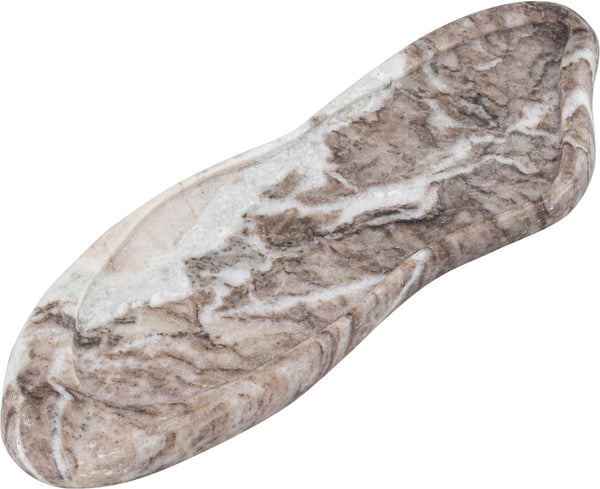 Meridian Furniture Arezzo Oval Stone Decorative Tray with Natural Veining for Vanity Console or Coffee Table Brown Genuine Marble ACC112-Brown
