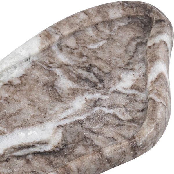 Meridian Furniture Arezzo Oval Stone Decorative Tray with Natural Veining for Vanity Console or Coffee Table Brown Genuine Marble ACC112-Brown