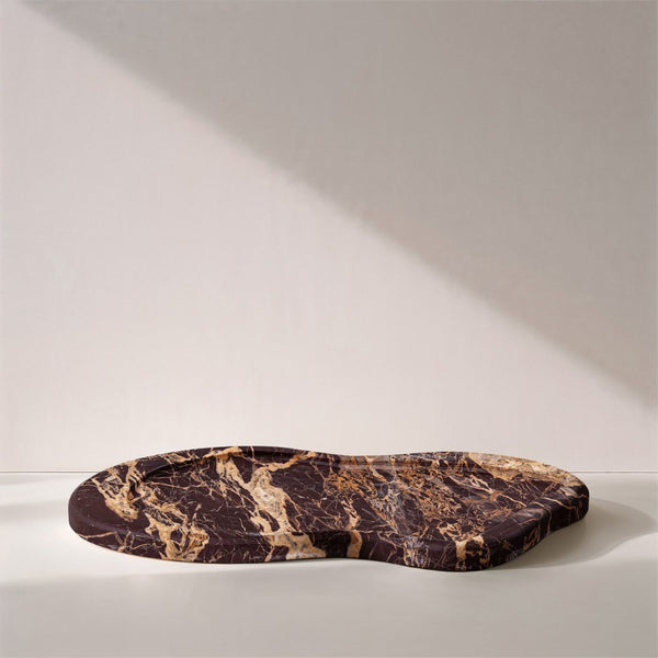 Meridian Furniture Arezzo Oval Stone Decorative Tray with Natural Veining for Vanity Console or Coffee Table Cherry Genuine Marble ACC112-Cherry