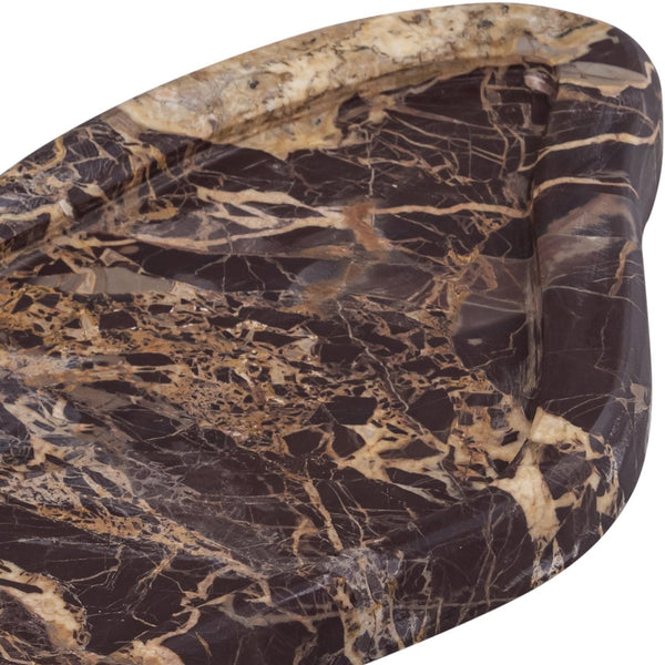 Meridian Furniture Arezzo Oval Stone Decorative Tray with Natural Veining for Vanity Console or Coffee Table Cherry Genuine Marble ACC112-Cherry
