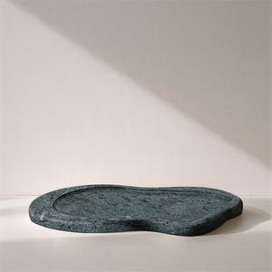 Meridian Furniture Arezzo Oval Stone Decorative Tray with Natural Veining for Vanity Console or Coffee Table Green Genuine Marble ACC112-Green