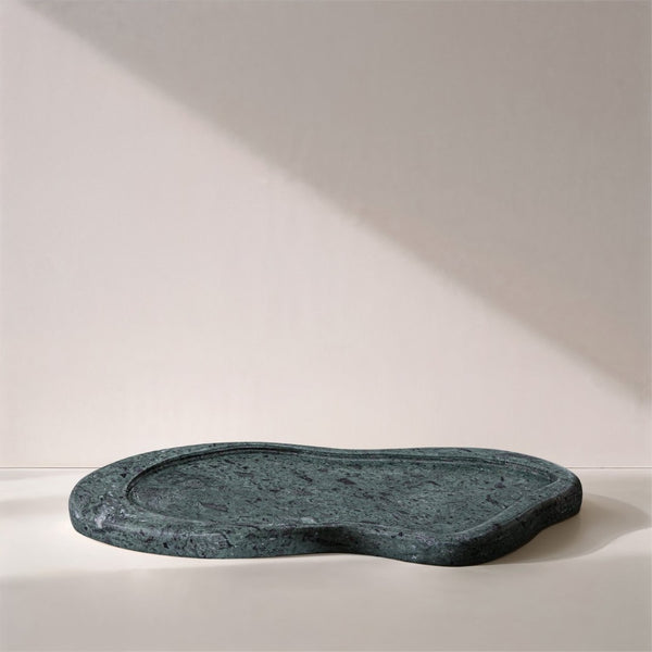 Meridian Furniture Arezzo Oval Stone Decorative Tray with Natural Veining for Vanity Console or Coffee Table Green Genuine Marble ACC112-Green