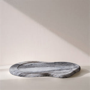Meridian Furniture Arezzo Oval Stone Decorative Tray with Natural Veining for Vanity Console or Coffee Table Panda Genuine Marble ACC112-Panda