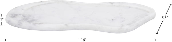 Meridian Furniture Arezzo Oval Stone Decorative Tray with Natural Veining for Vanity Console or Coffee Table White Genuine Marble ACC112-White