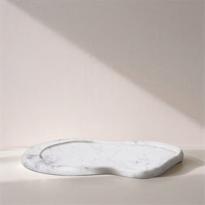 Meridian Furniture Arezzo Oval Stone Decorative Tray with Natural Veining for Vanity Console or Coffee Table White Genuine Marble ACC112-White