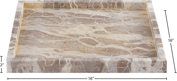 Meridian Furniture Barletta Capri Genuine Marble Square Tray with Natural Veining for Elegant Surfaces ACC113-Beige