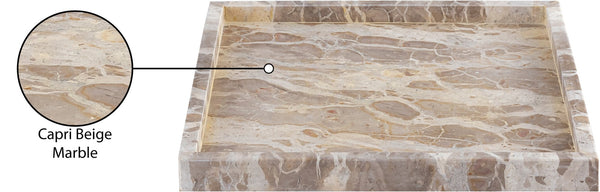 Meridian Furniture Barletta Capri Genuine Marble Square Tray with Natural Veining for Elegant Surfaces ACC113-Beige