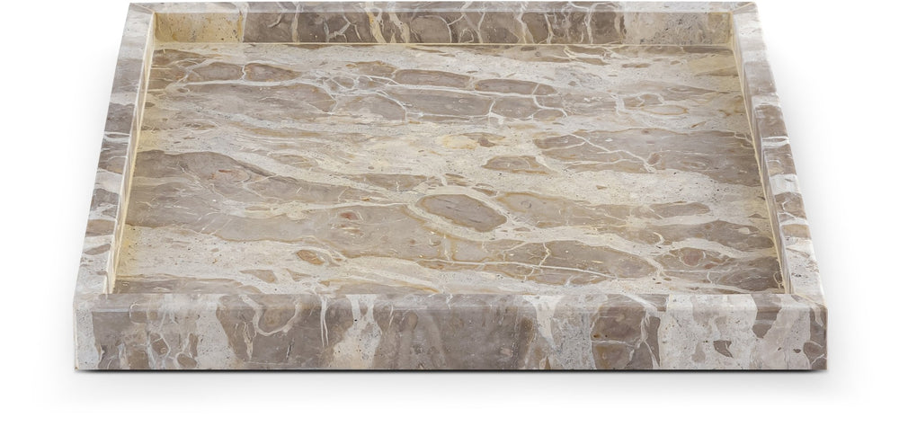 Meridian Furniture Barletta Capri Genuine Marble Square Tray with Natural Veining for Elegant Surfaces ACC113-Beige