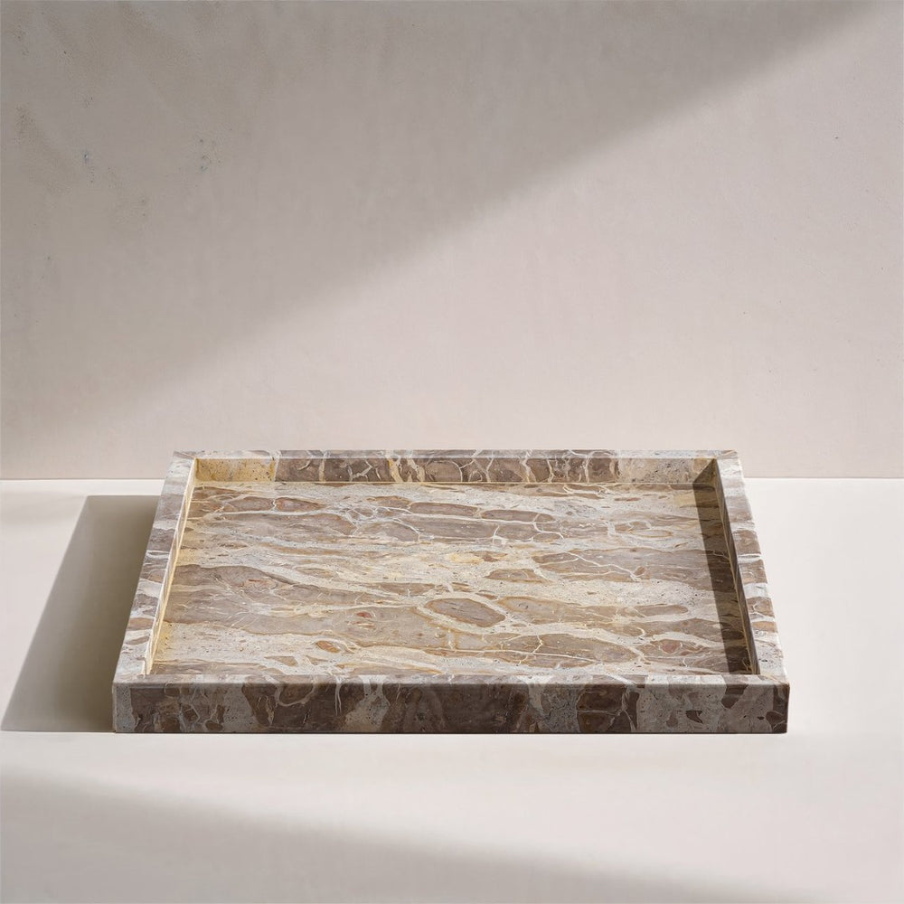 Meridian Furniture Barletta Capri Genuine Marble Square Tray with Natural Veining for Elegant Surfaces ACC113-Beige