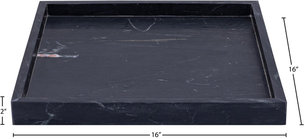 Meridian Furniture Barletta Genuine Marble Square Tray with Bold Veining for Vanity or Coffee Table ACC113-Black