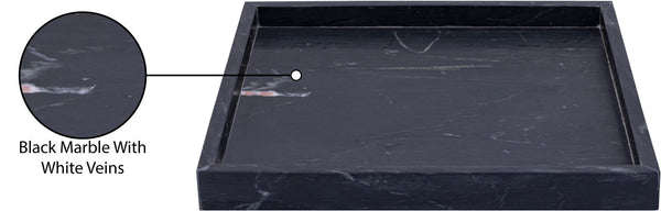 Meridian Furniture Barletta Genuine Marble Square Tray with Bold Veining for Vanity or Coffee Table ACC113-Black