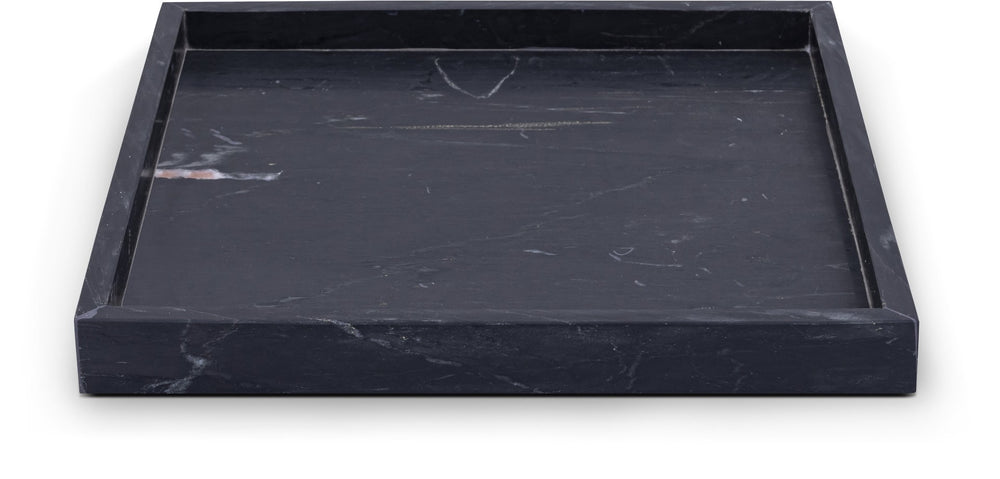 Meridian Furniture Barletta Genuine Marble Square Tray with Bold Veining for Vanity or Coffee Table ACC113-Black