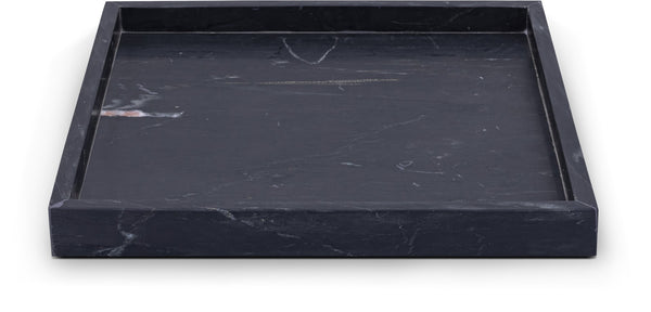 Meridian Furniture Barletta Genuine Marble Square Tray with Bold Veining for Vanity or Coffee Table ACC113-Black