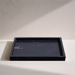 Meridian Furniture Barletta Genuine Marble Square Tray with Bold Veining for Vanity or Coffee Table ACC113-Black