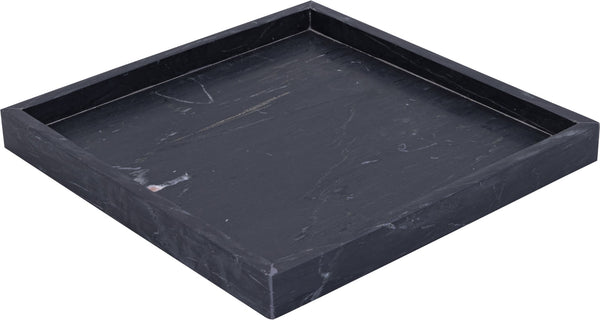 Meridian Furniture Barletta Genuine Marble Square Tray with Bold Veining for Vanity or Coffee Table ACC113-Black