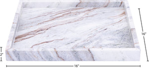 Meridian Furniture Barletta Genuine Marble Square Tray Toronto Brown Stone Veined Tabletop Accent ACC113-Brown