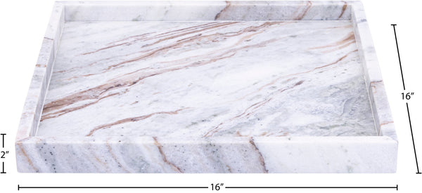 Meridian Furniture Barletta Genuine Marble Square Tray Toronto Brown Stone Veined Tabletop Accent ACC113-Brown