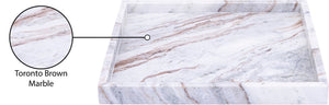 Meridian Furniture Barletta Genuine Marble Square Tray Toronto Brown Stone Veined Tabletop Accent ACC113-Brown