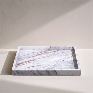 Meridian Furniture Barletta Genuine Marble Square Tray Toronto Brown Stone Veined Tabletop Accent ACC113-Brown
