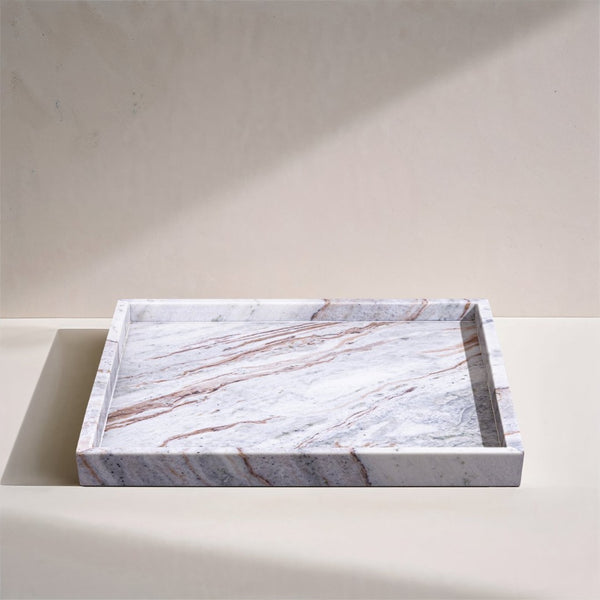 Meridian Furniture Barletta Genuine Marble Square Tray Toronto Brown Stone Veined Tabletop Accent ACC113-Brown
