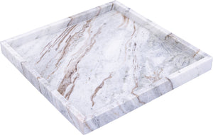 Meridian Furniture Barletta Genuine Marble Square Tray Toronto Brown Stone Veined Tabletop Accent ACC113-Brown