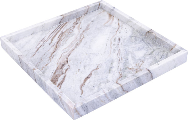Meridian Furniture Barletta Genuine Marble Square Tray Toronto Brown Stone Veined Tabletop Accent ACC113-Brown