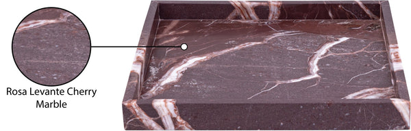 Meridian Furniture Barletta Rosa Levante Genuine Marble Square Tray Sculptural Vanity Accent ACC113-Cherry