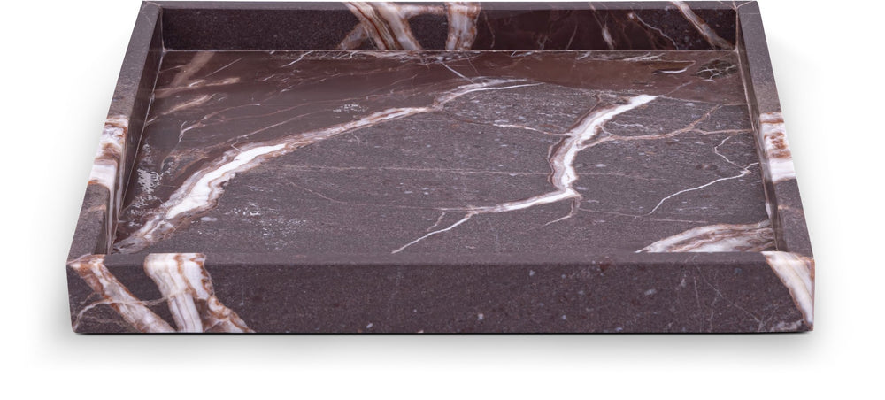 Meridian Furniture Barletta Rosa Levante Genuine Marble Square Tray Sculptural Vanity Accent ACC113-Cherry