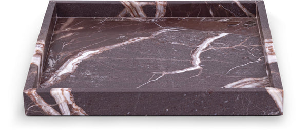 Meridian Furniture Barletta Rosa Levante Genuine Marble Square Tray Sculptural Vanity Accent ACC113-Cherry