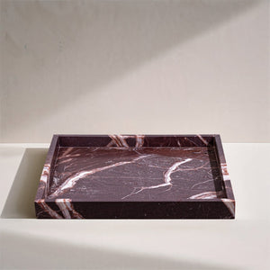 Meridian Furniture Barletta Rosa Levante Genuine Marble Square Tray Sculptural Vanity Accent ACC113-Cherry